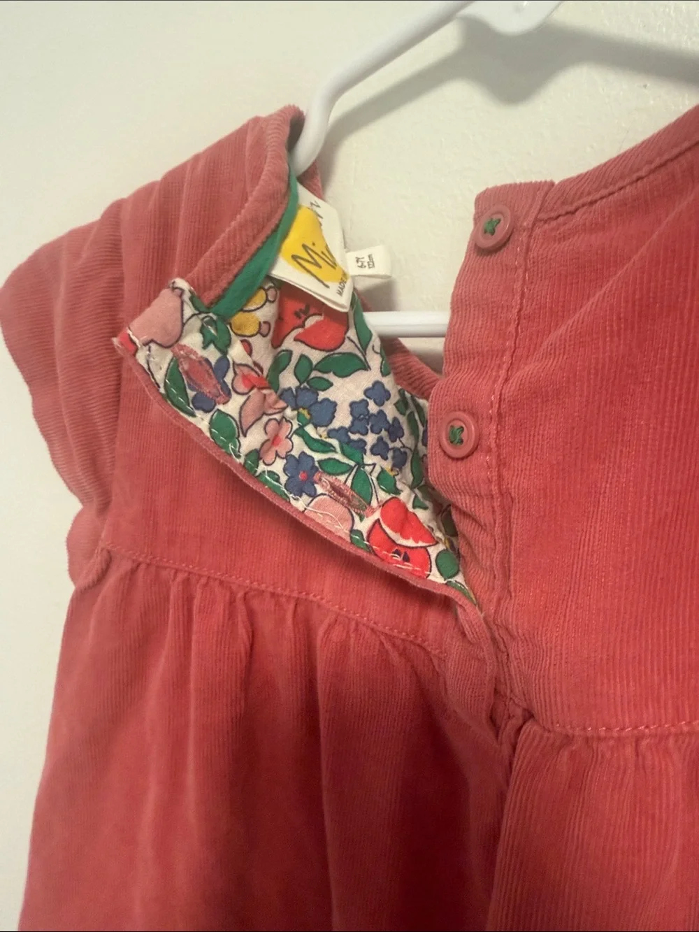 Mini Boden Dusty Rose Corduroy Dress with Floral Trim